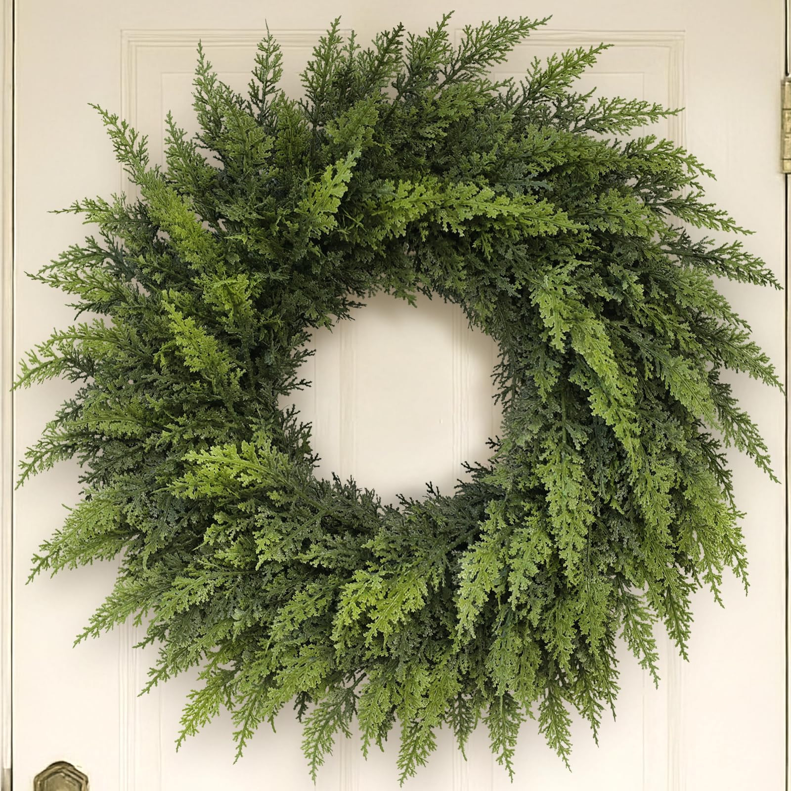 24" Real Touch Christmas Cedar Wreath - Artificial Cedar Wreaths Faux Green Fake Pine Needles Wre... | Amazon (US)