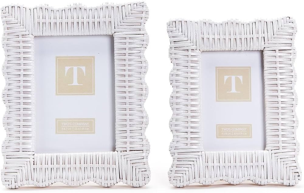 Two's Company White Wicker Weave Set of 2 Photo Frame Includes 2 Sizes: 4x6 and 5x7 | Amazon (US)
