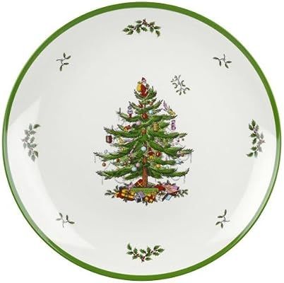 Spode Christmas Tree Melamine 14" Round Platter- White with centered Christmas Tree Design | Amazon (US)