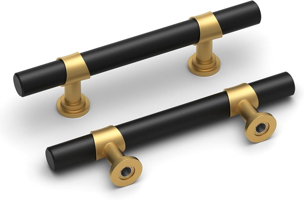 homdiy 10 Pack Black and Gold Cabinet Handles 3 Inch Hole Centers Brushed Brass Dresser Pulls | Amazon (US)