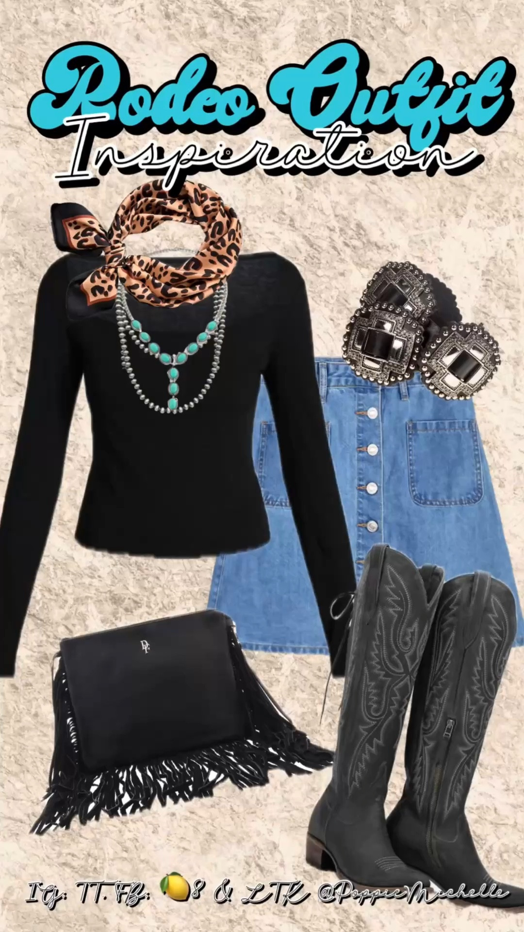 Rodeo Houston Livestock Show and Rodeo Outfit Inspiration 

Walmart but western

Black fitted square neck top. Black long sleeve fitted shirt
Blue Jean skirt. Button front button up skirt. Button front denim mini skirt. 
Black leather fringe clutch purse 
Tall black cowboy boots
Black tall top wide calf cowboy boots
Black corset back cowboy boots
Black leather concho belt
Be Her - Ella Langley

#LTKootd #LTKgrwm #LTKdayinmylife