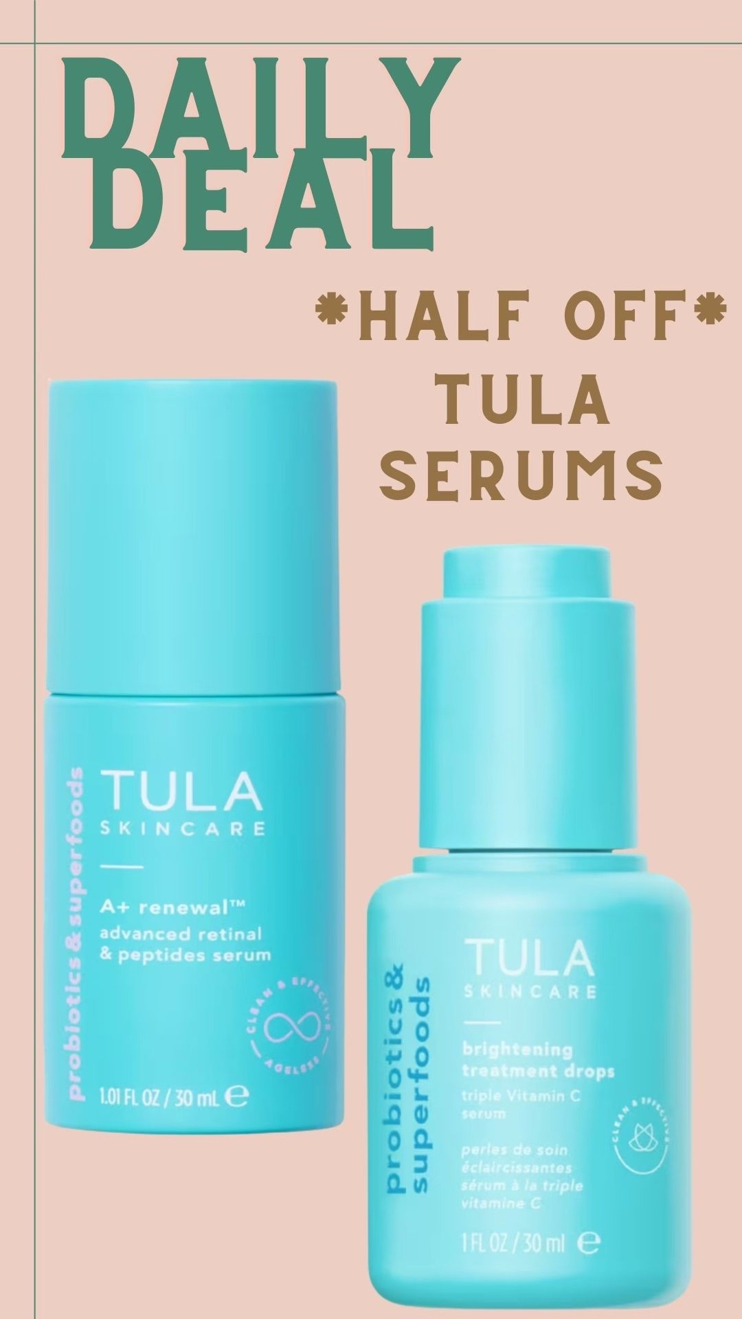 Half off these Tula serums!! Vitamin C is always a good idea and the other option is a retinol peptide!!! 

#LTKSaleAlert #LTKBeauty #LTKOver40