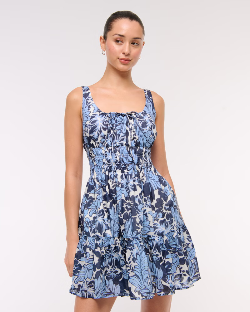 Smocked Tie-Front Mini Dress | Abercrombie & Fitch (US)