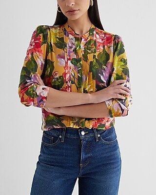 Slim Floral Pleated Portofino Shirt | Express