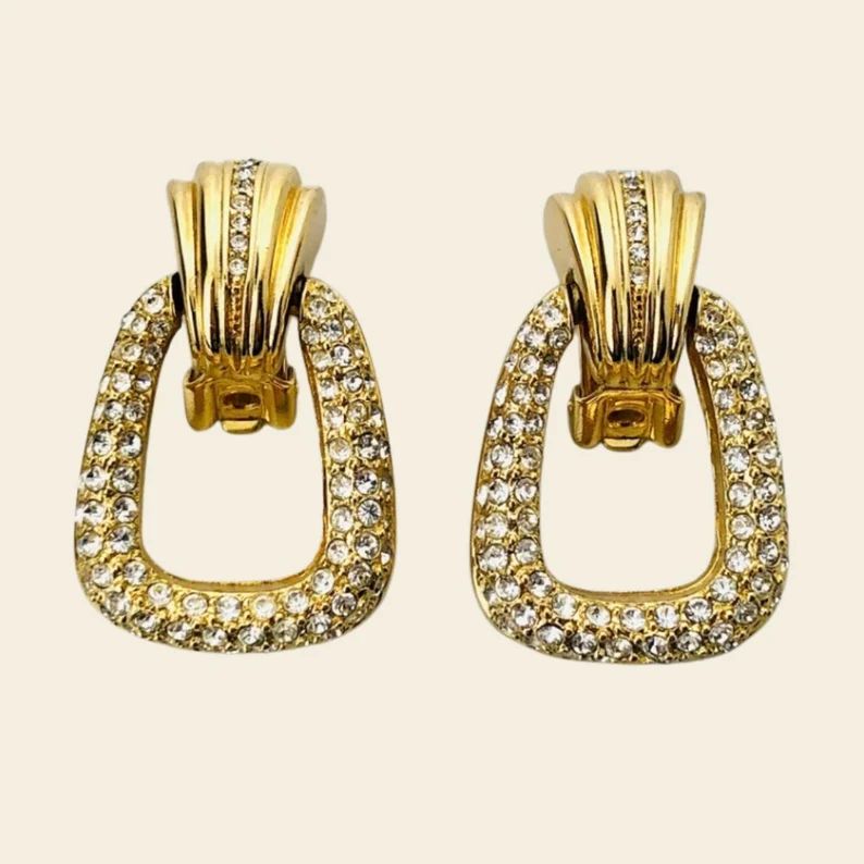 Chameau Et Chameau Christian Dior Vintage 80s Diamanté Pave Crystal Door Knocker Clip On Earring... | Etsy (US)