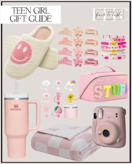 Teen Girl Gift Guide. Follow @farmtotablecreations on Instagram for more inspiration. Retro Fuzzy Face Slippers for Women Men, Retro Soft Fluffy Warm Home Non-Slip Couple Style Casual Smile Face Slippers Indoor Outdoor Anti-Skid Warm Cozy Foam Slide Fuzzy Slides with Soft Memory Foam Shoes. Bearberry Fuzzy Checkerboard Grid Throw Blanket Soft Cozy Warm Microfiber Blanket Decor for Couch Sofa Bed Travel Home (Pink, 50''x60''). Fujifilm Instax Mini 11 Instant Camera - Blush Pink. 8Pcs Straw Covers Cap Toppers Compatible with Stanley 30&40 oz Tumbler Cups,Reusable Cute Silicone Straw Tips Lids Protectors for 0.4 in/10mm Stanley Cups Accessories. LONEDREAM Stoney Clover Preppy Makeup Bag, Large Capacity Travel Cosmetic Bag, Chenille Letter Open Flat Nylon Stuff Makeup Bag, Preppy Patch Better Belt Everything Makeup Bag, Pink. LieToi Preppy Heishi Bracelets Set Colorful White Gold Smile Heart Star Evil Eye Beaded Polymer Clay Pearl Stackable Charm Y2K Kidcore Summer Beach Bohemian Layering Bracelets Jewelry for Women Girls Teens. Large Hair Claw Clips 12 Pack 4.3 Inch Rectangle Hair Clips Flower Hair Clips for Women Thin Thick Hair, Big Hair Clips Matte Hair Clips Banana Clips Strong Hold Clips, 3 Styles Claw Clips Pink Colors. Teen Girl Christmas Gifts. 

#LTKGiftGuide #LTKkids #LTKHoliday