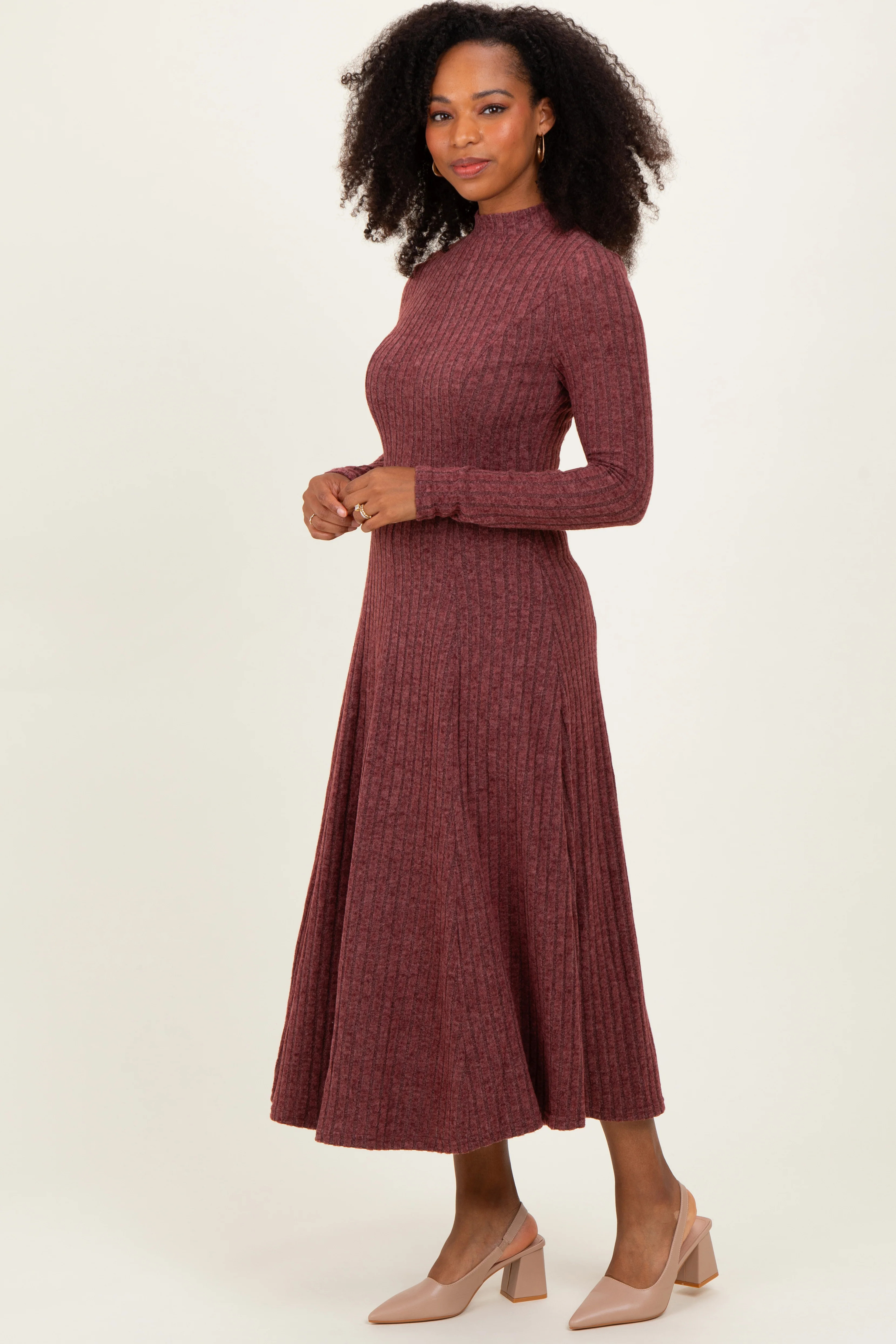 Burgundy Ribbed Mock Neck Midi Dress | PinkBlush Maternity