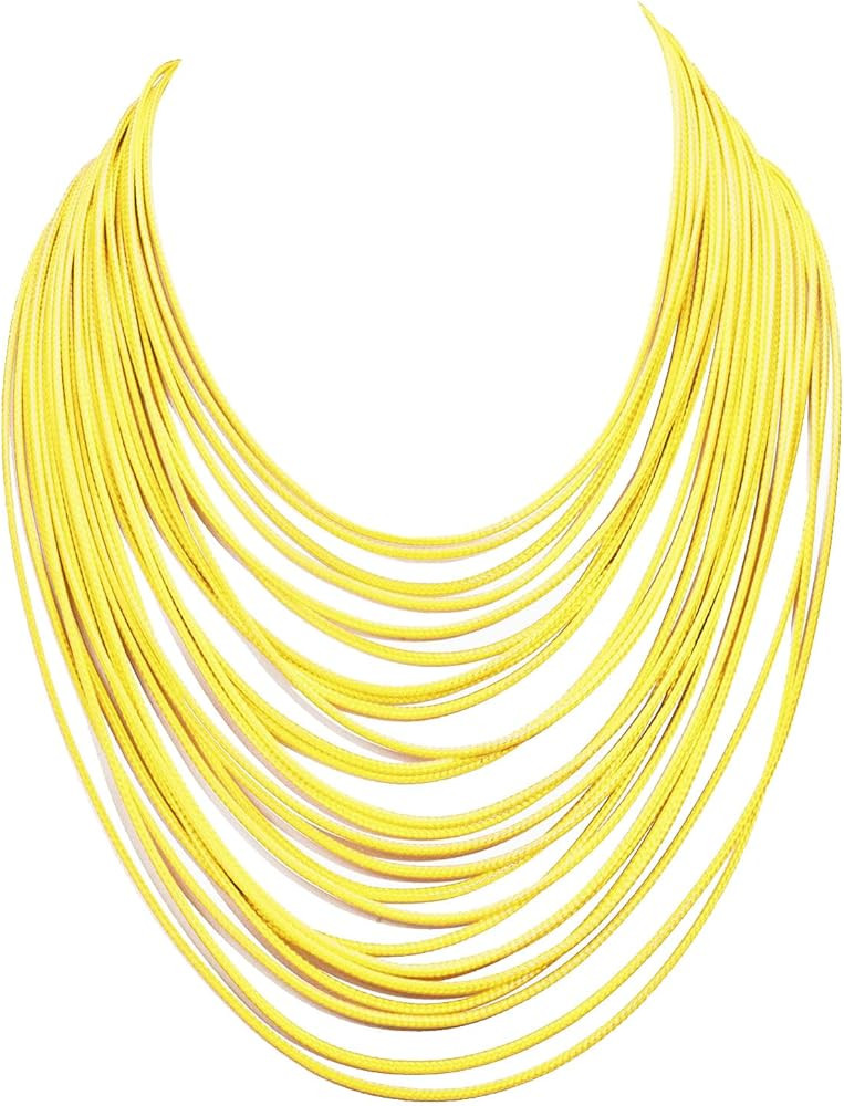 Women Multi Layer Chunky Bib Necklace Magnetic Clasp Wax Line Choker Statement Jewelry | Amazon (US)