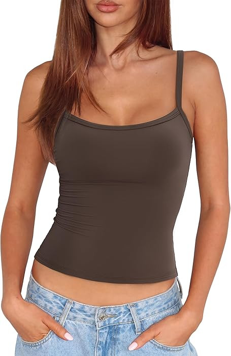 SUUKSESS Women Built in Bra Tank Tops Double Line Going Out Basic Square Neck Camisole Top Summer... | Amazon (US)