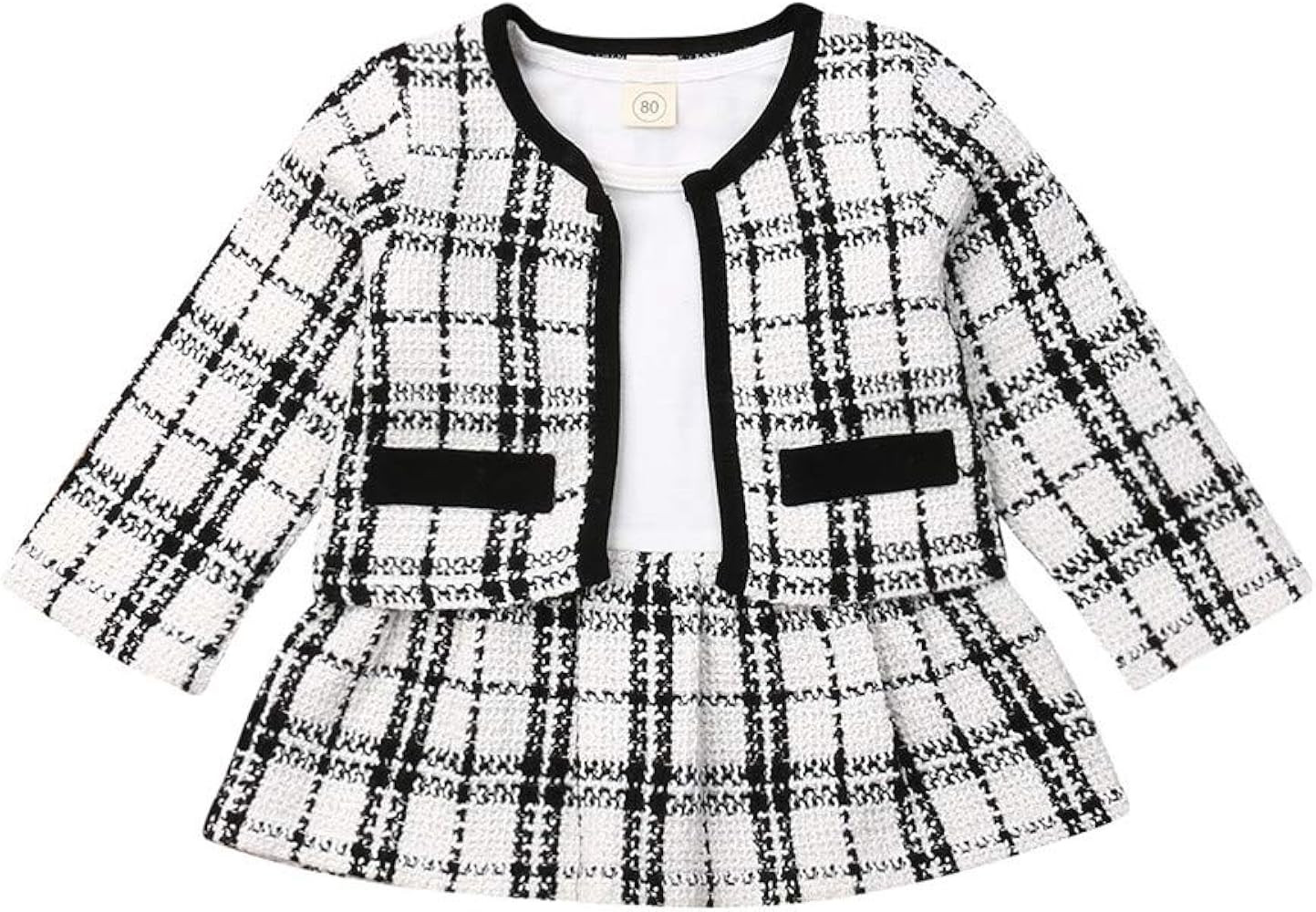 Toddler Baby Girl Plaid Skirt Set Long Sleeve Jacket Coat Tops Party Dress Tutu Skirt Fall Outfit... | Amazon (US)