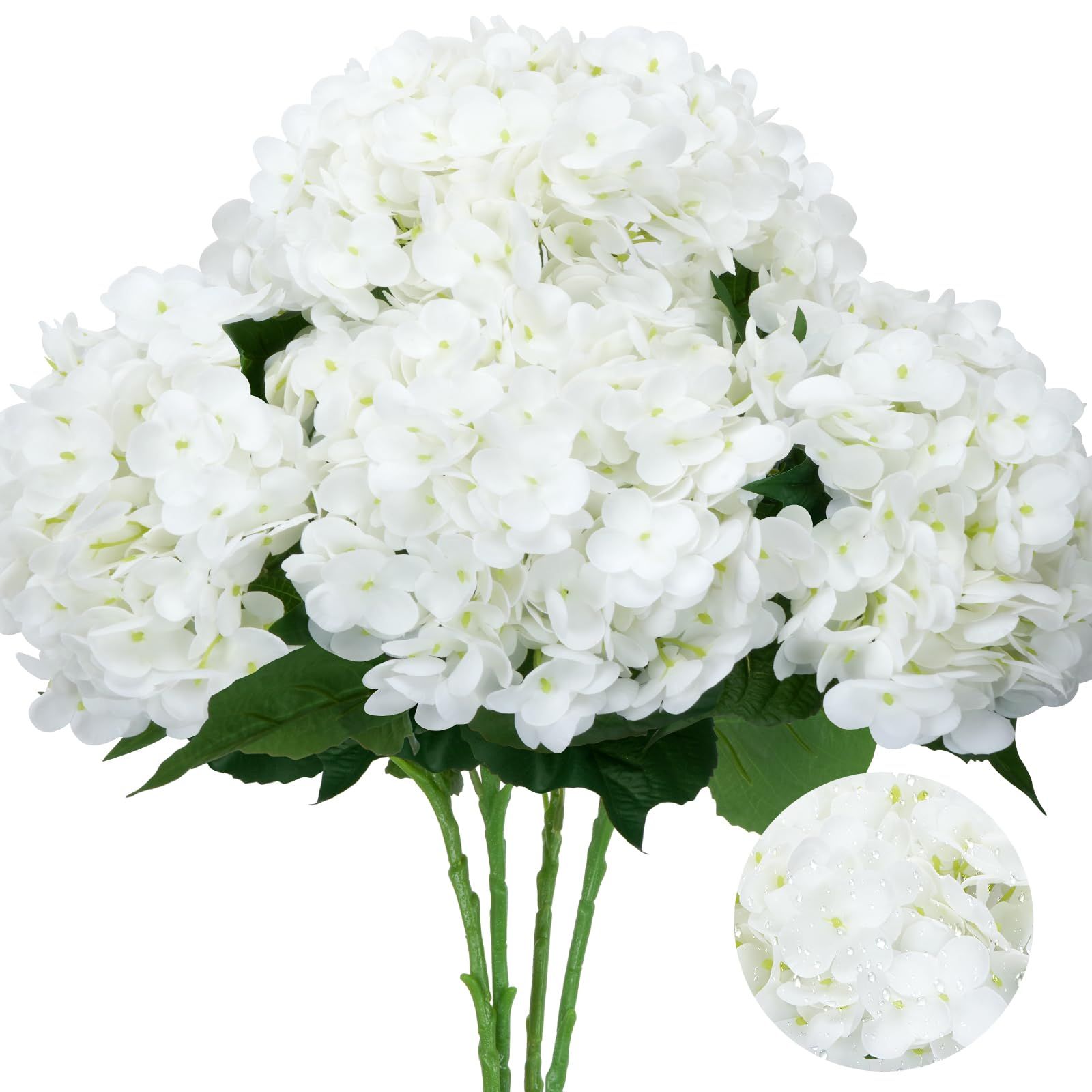 4pcs 20" Real Touch Hydrangea Artificial Flowers White Faux Hydrangea with Long Stems Latex Fake ... | Amazon (US)