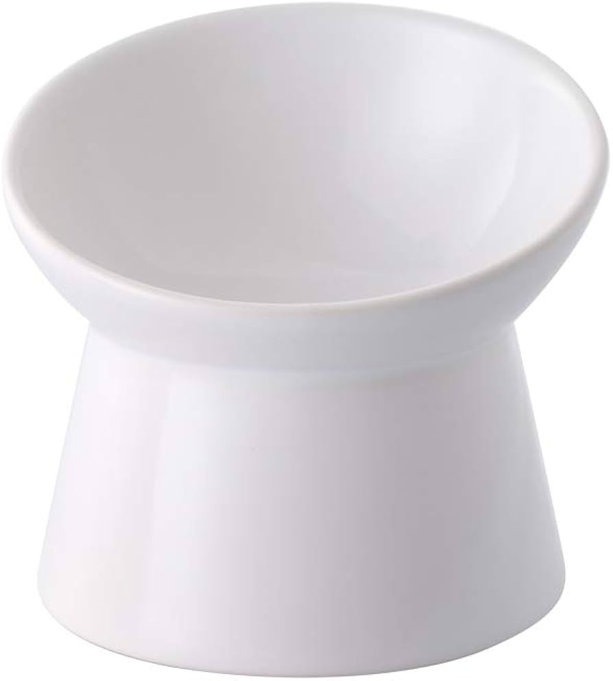White Small Ceramic Raised Cat Bowls, Tilted Elevated Food or Water Bowls, Stress Free, Backflow ... | Amazon (US)