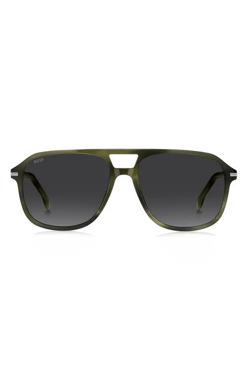 BOSS 57mm Square Sunglasses in Green Horn/Dark Grey Sf at Nordstrom | Nordstrom