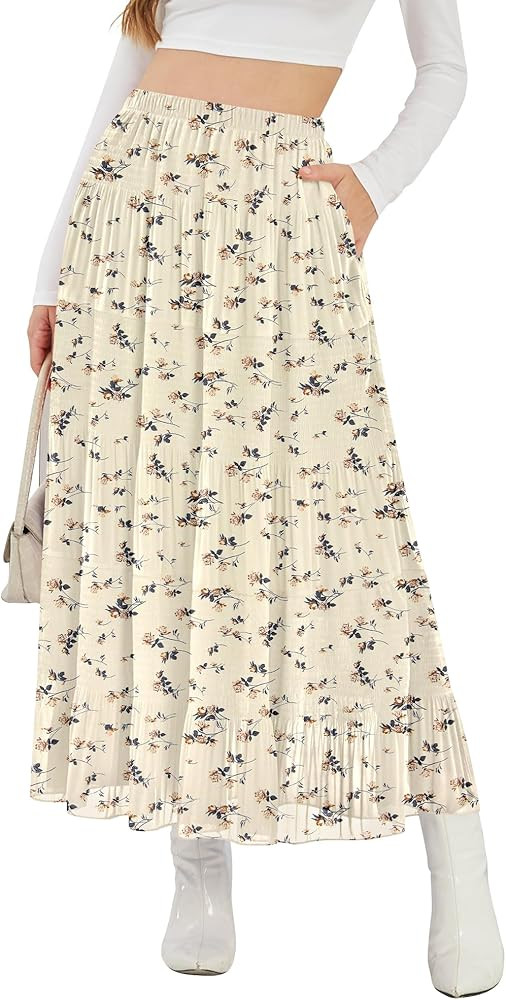NASHALYLY Women's High Waisted Maxi Skirt,Elastic Chiffon Boho Long Skirt with Pockets | Amazon (US)