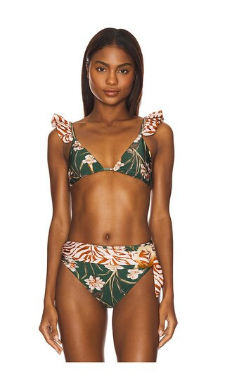 PatBO Botanic Retro Bikini Top in Dark Green. - size S | Revolve Clothing (Global)