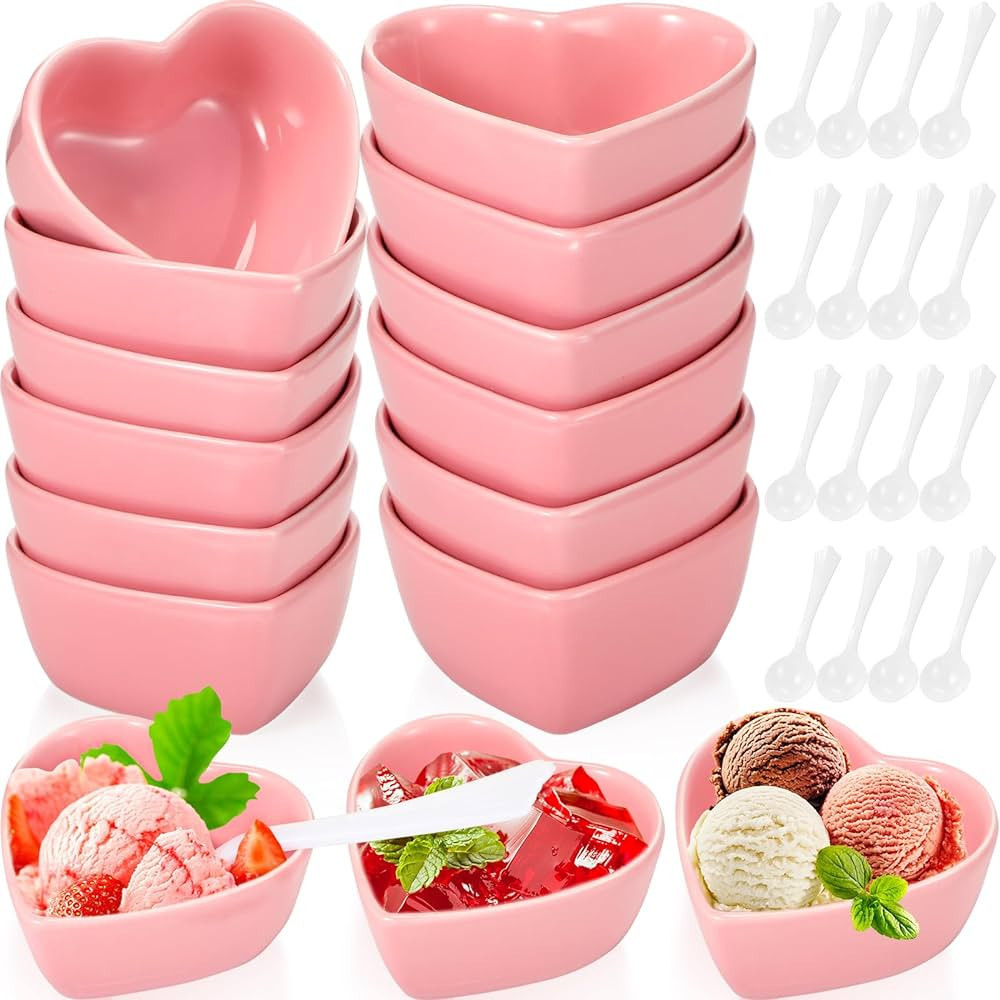 Suclain 12 Pcs Valentine's Day Heart Shaped Ceramic Bowls Mini Heart Sauce Dish Bowl Pudding Bowl... | Amazon (US)