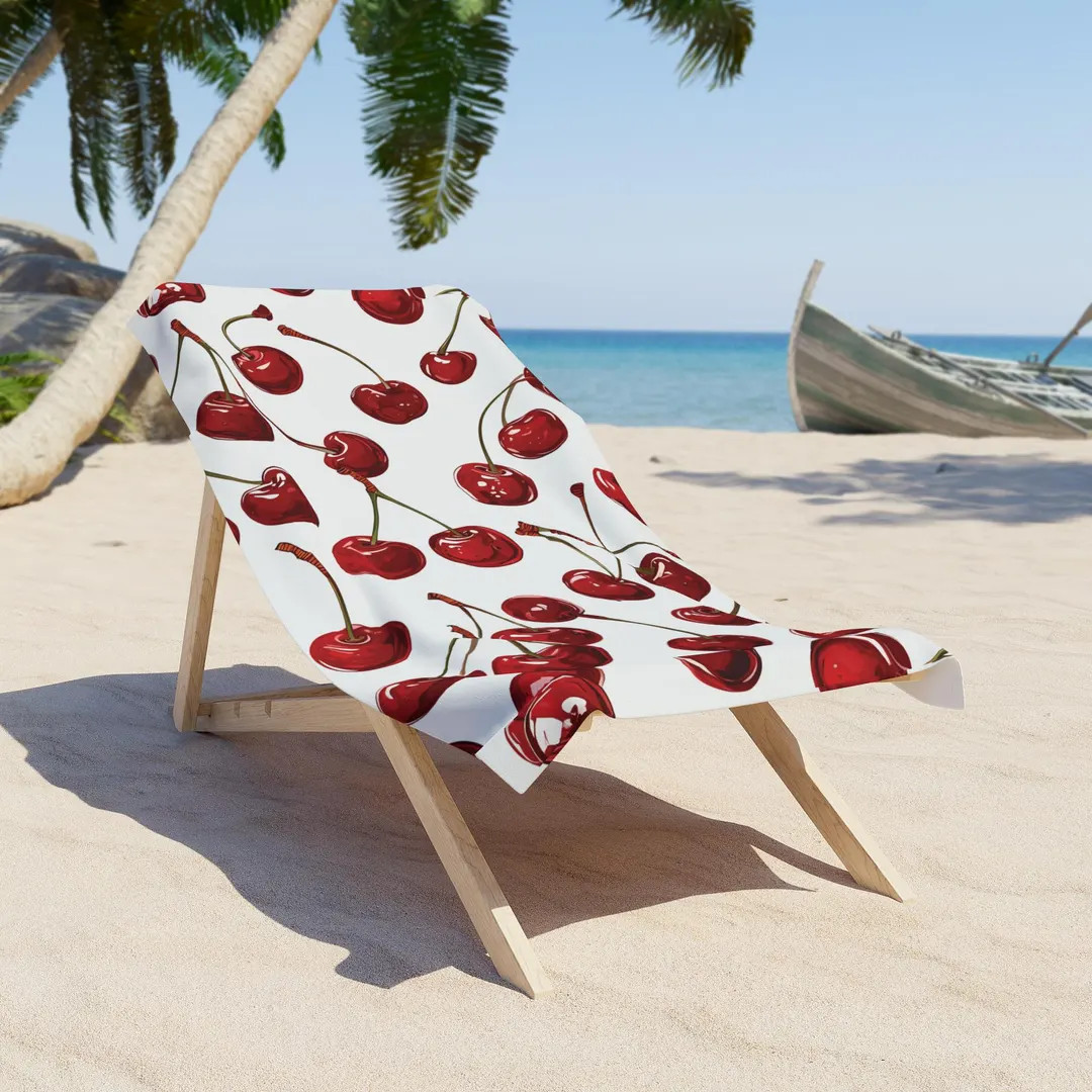 Cherry Print Beach Towel: Summer Poolside Accessory - Etsy | Etsy (US)