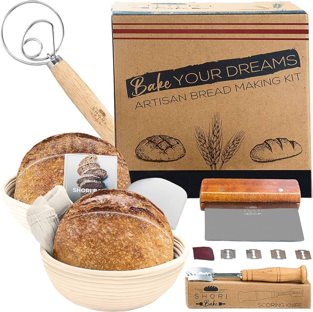 Shori Bake Banneton Bread Proofing Basket Set of 2 Round 9 Inch + Sourdough Bread Making Tools Ki... | Amazon (US)