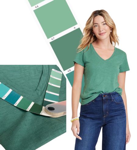 Soft Autumn green v-neck t-shirt from Target!

In person, the shirt color closely resembles 5.9A on the color fan! It doesn’t photograph well though. In photos, the t-shirt fabric reflects light different than the color fan. 

#LTKfindsunder50 #LTKstyletip