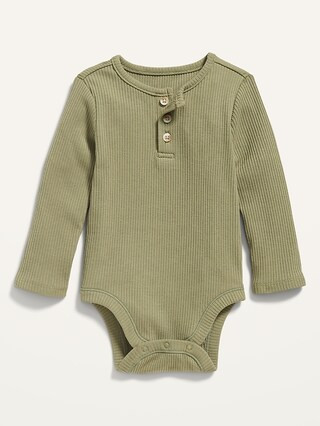 Unisex Long-Sleeve Rib-Knit Henley Bodysuit for Baby | Old Navy (US)