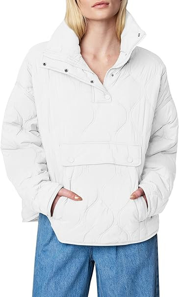 Yousify Womens Puffer Jackets Pullover Quilted Lightweight Jacket Long Sleeve Half Zip Up Coat wi... | Amazon (US)