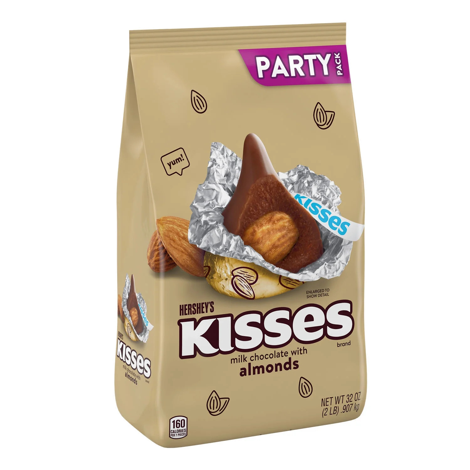 HERSHEY'S KISSES Milk Chocolate with Almonds Gold Foil, Easter Candy Bulk Party Bag, 32 oz | Walmart (US)
