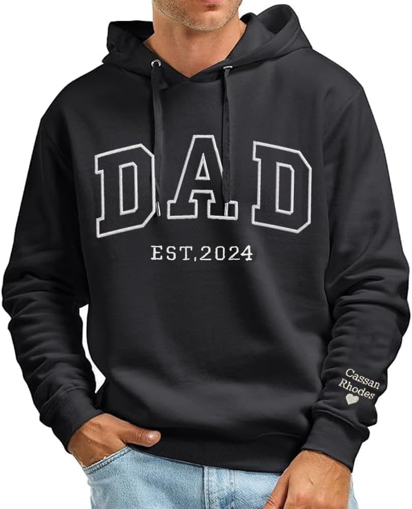 GODMERCH Personalized Embroidered Dad Est Hoodie with Kid Names on Sleeve, Dad Sweatshirt Hoodie ... | Amazon (US)