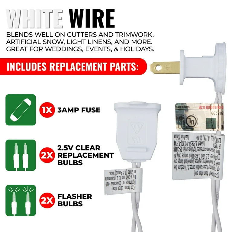 612 Vermont 100 Clear White Christmas Lights on White Wire, Indoor Outdoor Use, 18' Lighted Lengt... | Walmart (US)