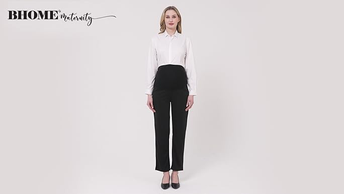 Bhome Maternity Jeans Stretch High Waisted Pants,Dress Pants for Work Career Office Pants | Amazon (US)