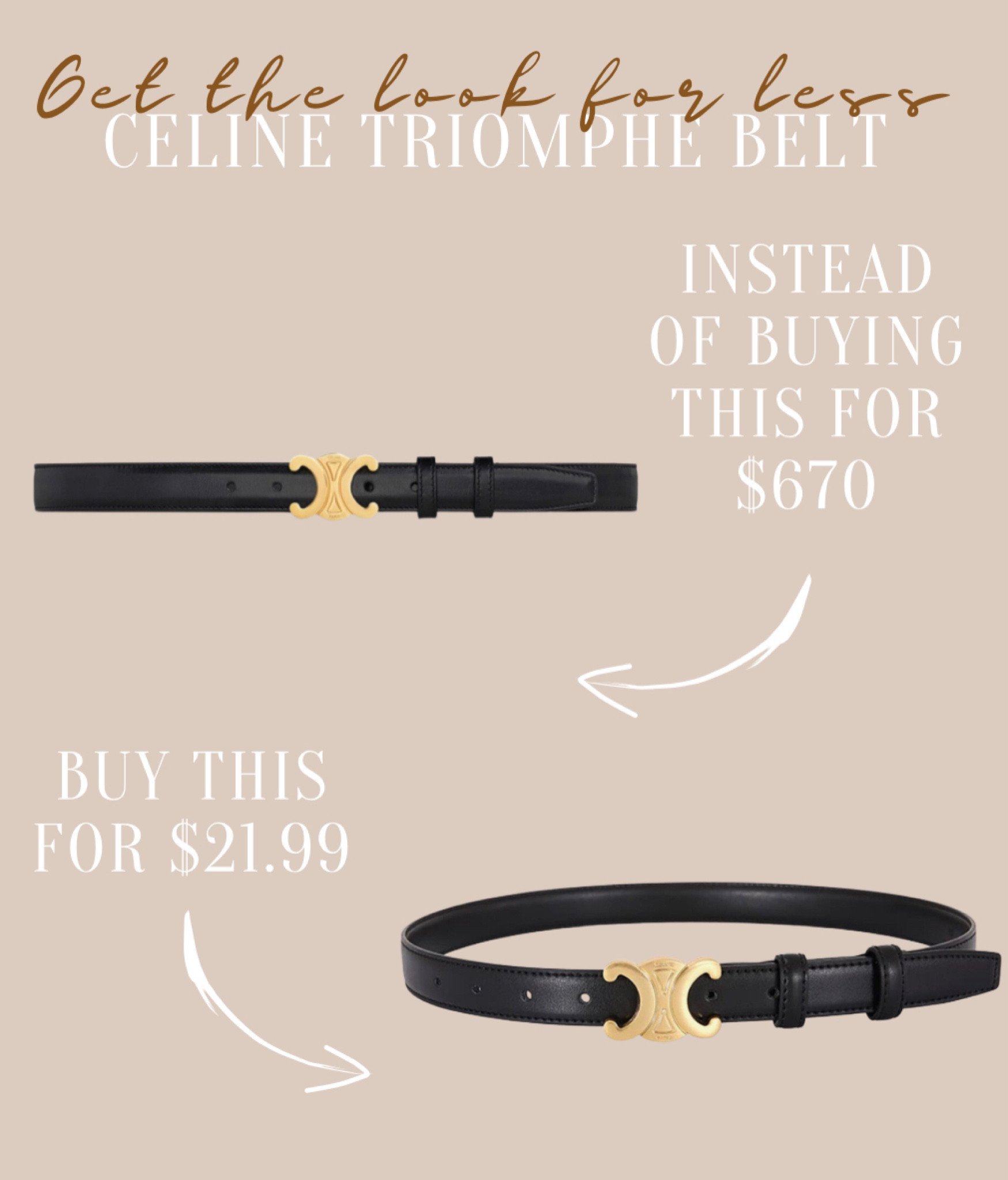 Get the look for less!

Amazon outdid themselves with this one! Get the Celine triomphe belt inspired belt for 96% LESS than what the true belt cost 🤯

#AmazonDoesItAgain
#DupesForLess

#LTKcurves #LTKsalealert #LTKstyletip