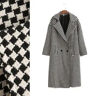 Double-Breasted Long Houndstooth Coat | YesStyle Global