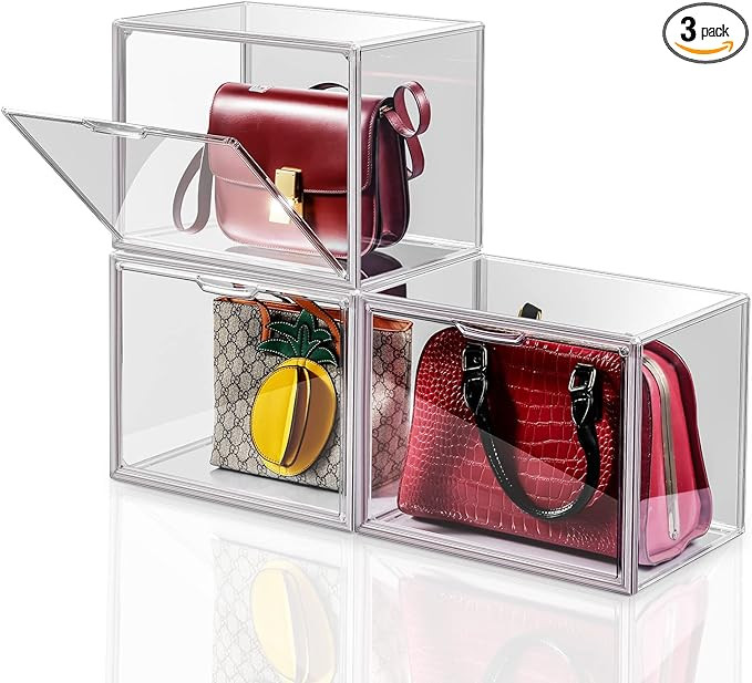 3Pack Clear Plastic Handbag Storage Organizer for Closet, Acrylic Display Case for Handbag and Pu... | Amazon (US)