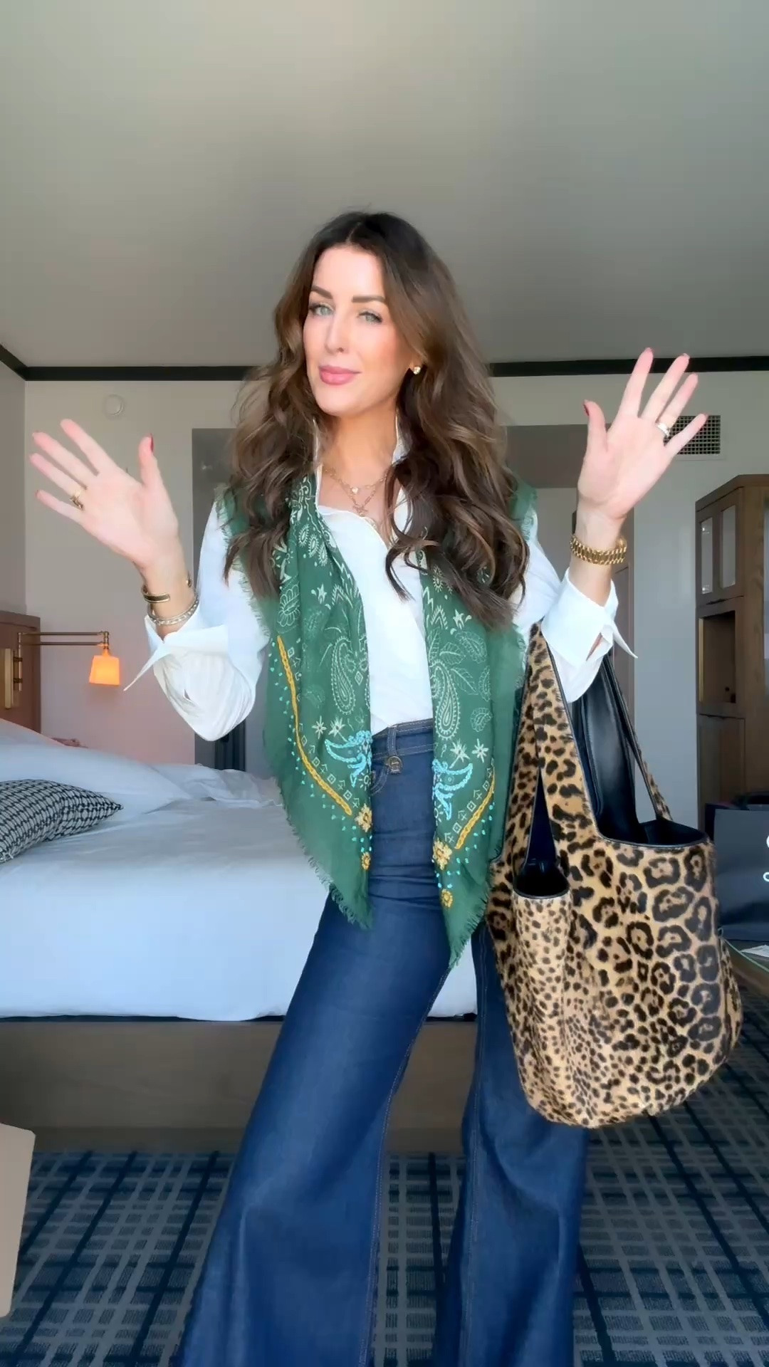 Today’s conference look: polished, comfortable and effortlessly pulled together. This look has everything—a good-fitting denim, a little leopard, a classic hero piece like this Tuckernuck button-down and a pop of color.

This button-down is one of those staples you need in your closet. The structure is SO flattering, and details like the buttoned cuffs and hidden buttons down the front make it incredibly easy to wear, layer and accessorize. I added this beautiful scarf I found at a boutique at home for a little color and linked several similar options below for you to peruse.

And then the jeans…yes, they’re an investment, but come on—the reward is GOOD. Finished it all off with these Vince suede mules—the perfect heel height. I linked them below along with a few other colorways! 

 #LTKCon #LTKootd #LTKOver40