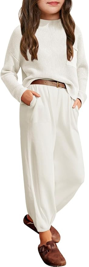 Meikulo Girls 2 Piece Outfits Kids Long Sleeve Knit Sweater Tops Loose Pants Lounge Sets 5-14 Yea... | Amazon (US)