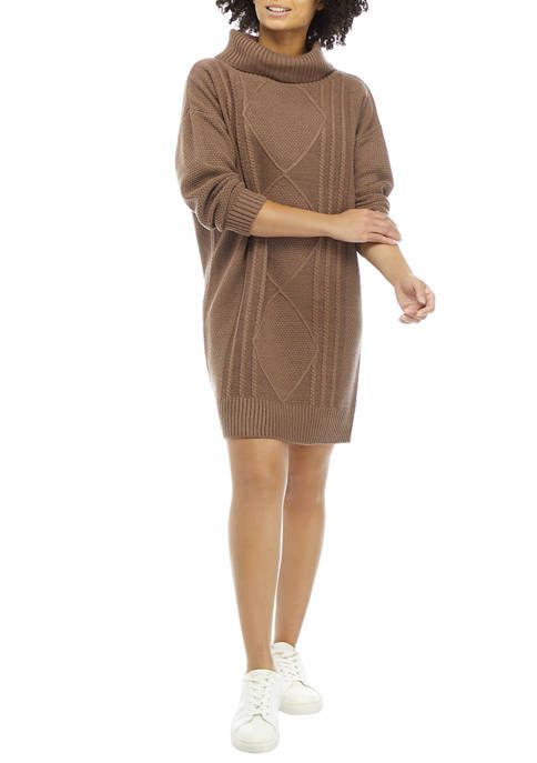 Women's Long Sleeve Cable Knit Cowl Neck Sweater Dress | Belk