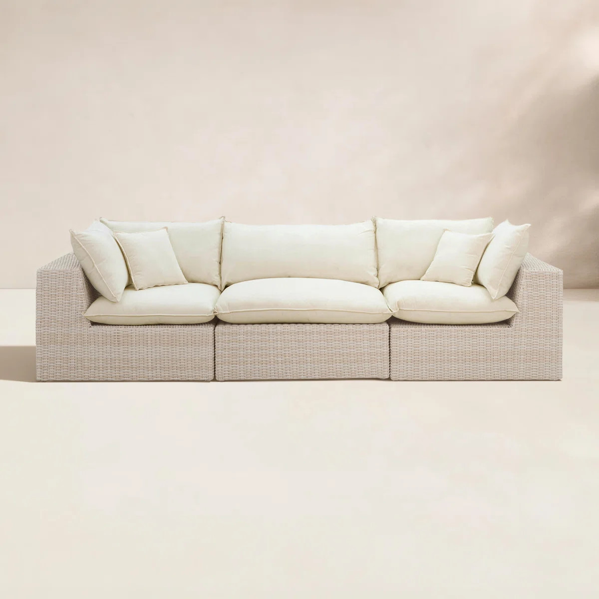 Davida 119.68'' Wide Wicker Patio Sofa with Cushions | Wayfair North America