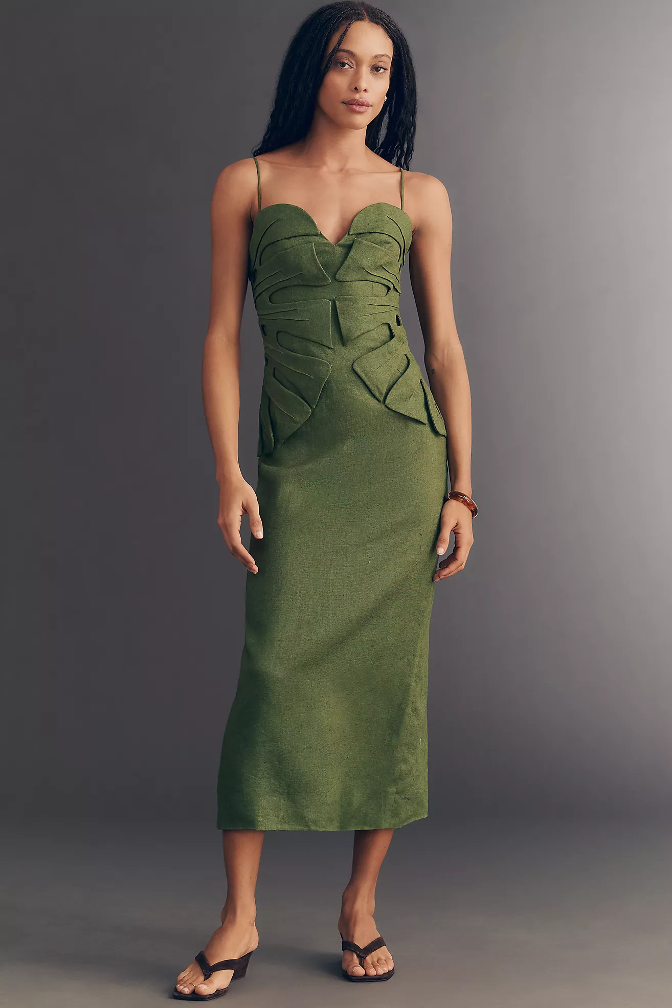 Farm Rio Linen Monstera Leaf Midi Dress | Anthropologie (US)