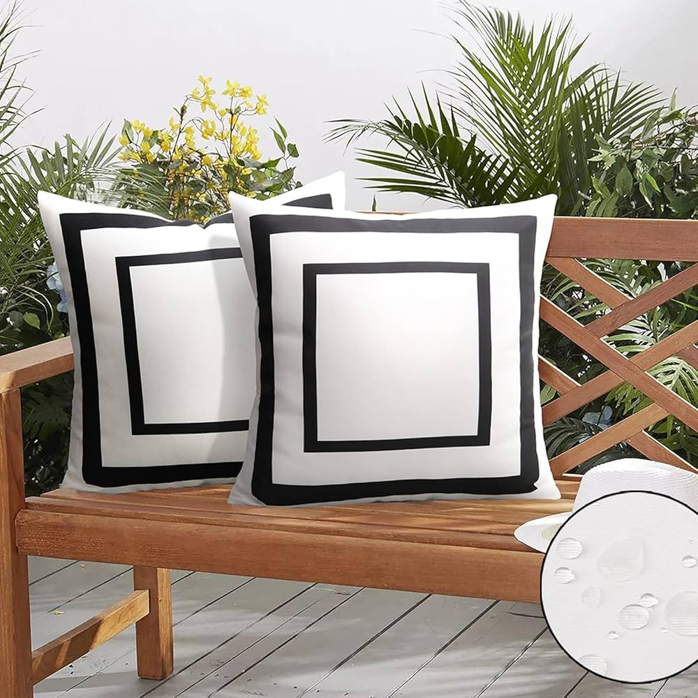 Pyonic Outdoor Waterproof Throw Pillow Covers Geometric Pillowcases Black and White Pillow Covers... | Amazon (US)