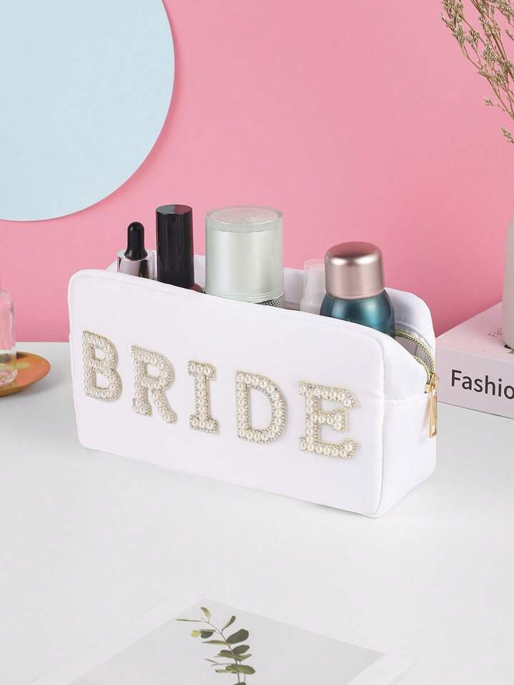 BRIDE Letter Patch Cosmetic Toiletry Bag Rhinestone Varsity Letter Patches MRS Makeup Bag Waterpr... | SHEIN