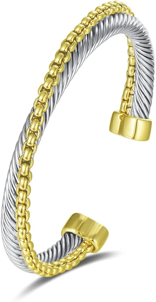 UNY JEWEL Jewelry Make a Statement with Our Two Tone Twisted Cable Wire Ball Weave Cuff Bangle Ma... | Amazon (US)