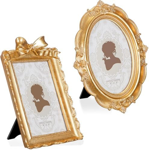Qunclay 2 Pcs Vintage Picture Frames Antique Baroque Ornate Resin Rectangle Oval Photo Frames wit... | Amazon (US)