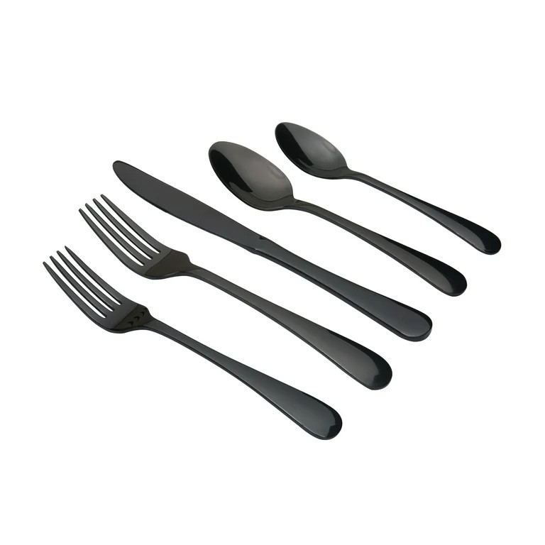 Better Homes & Gardens Corin 20 Piece Flatware Set, Black Mirror Finish | Walmart (US)