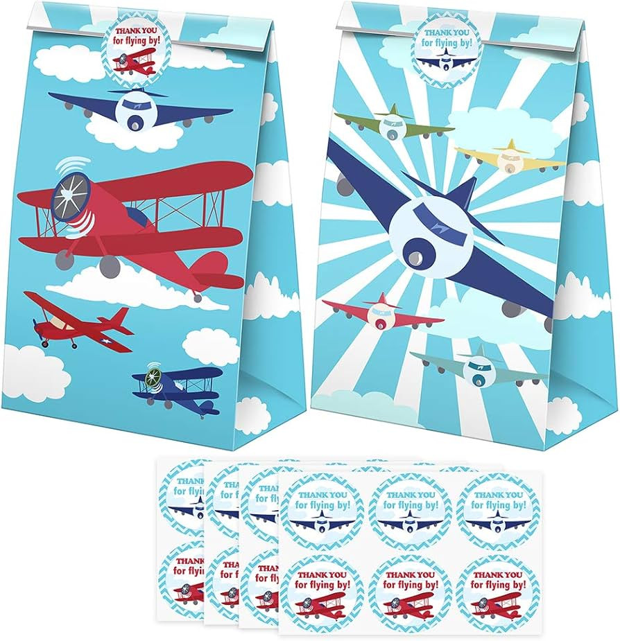 SamPartyShop Airplane Goodie Bags-24 Pcs Airplane Party Favors Candy Bags with Stickers, Airplane... | Amazon (US)