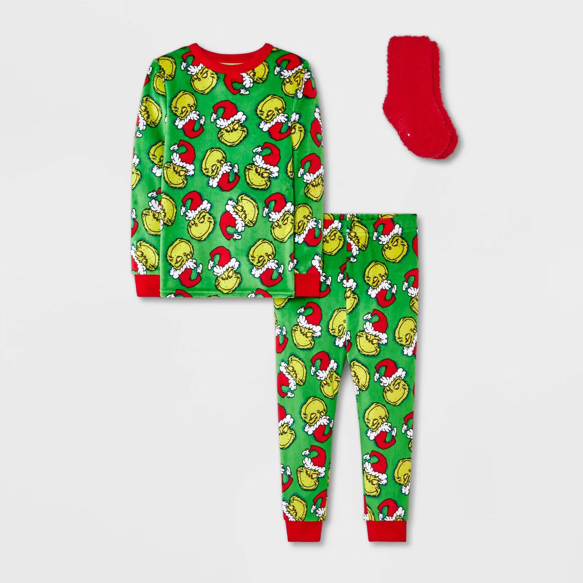 Toddler 2pc Grinch Snuggly Soft Pajama Set with Socks - Green | Target