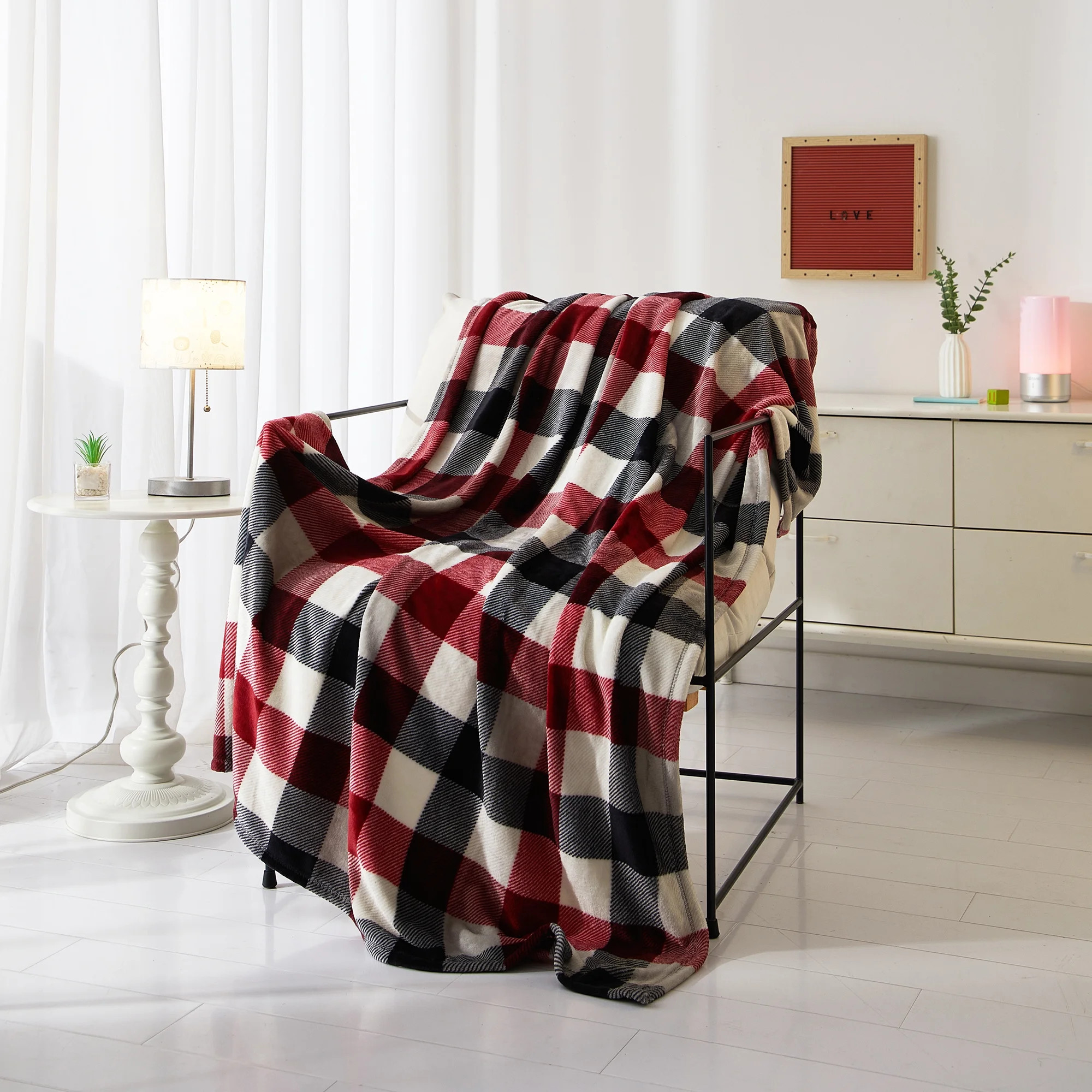 Mainstays Cozy Plush Throw Blanket, Red Plaid 50" x 60" All Ages | Walmart (US)