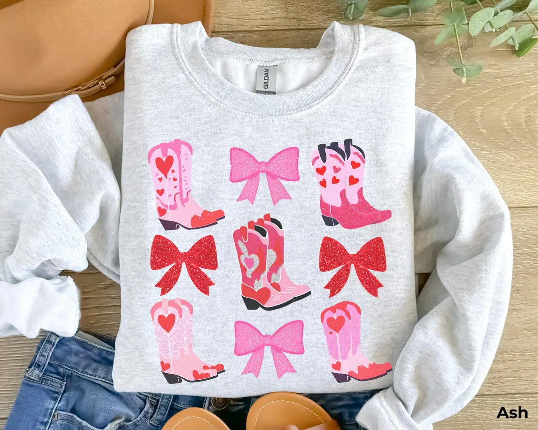 Valentine's Cowgirl Boots Sweatshirt, Western Coquette Valentine's Day Shirt, Howdy Valentines Cr... | Etsy (US)