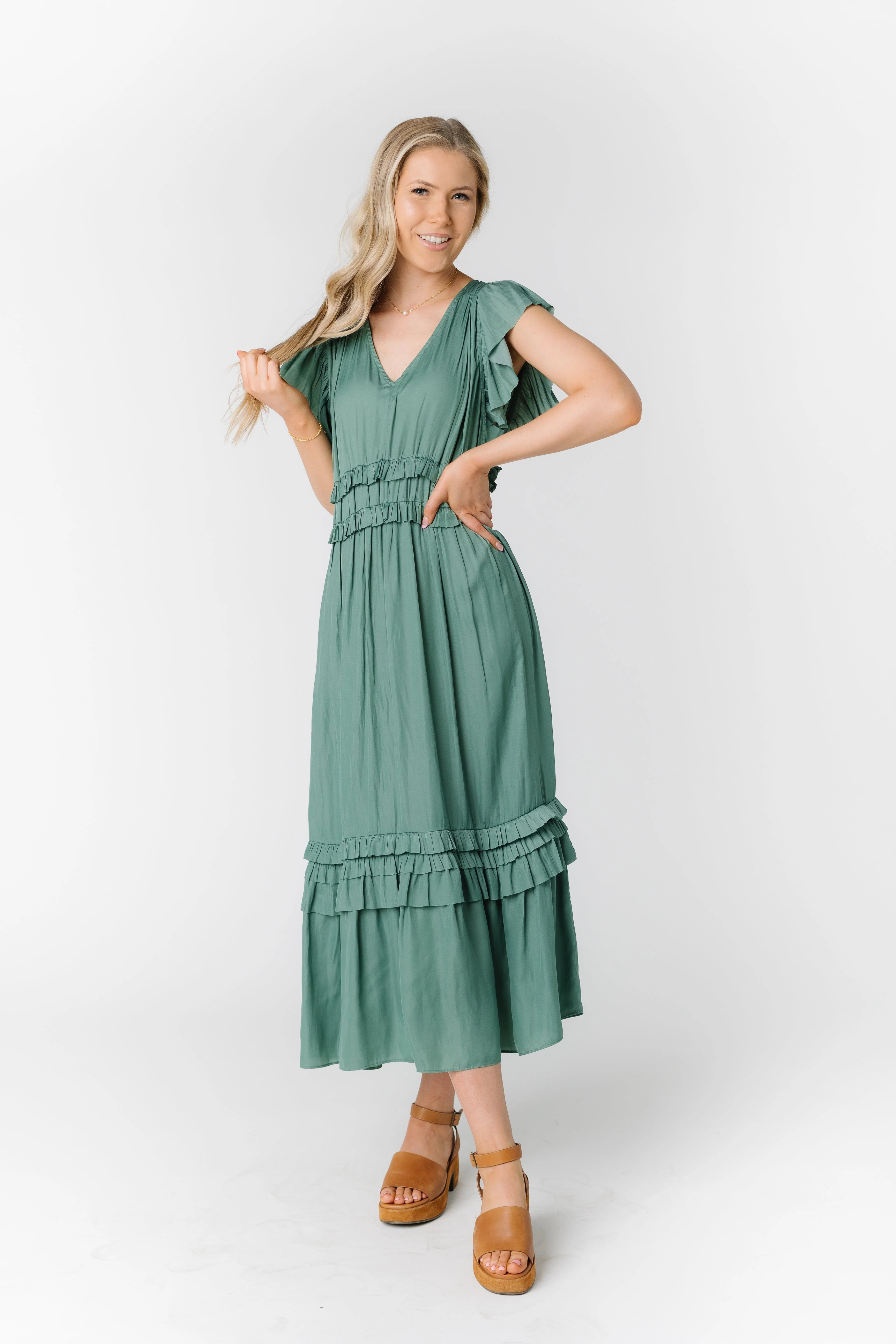Ruffled Satin V-Neck Dress | Called To Surf