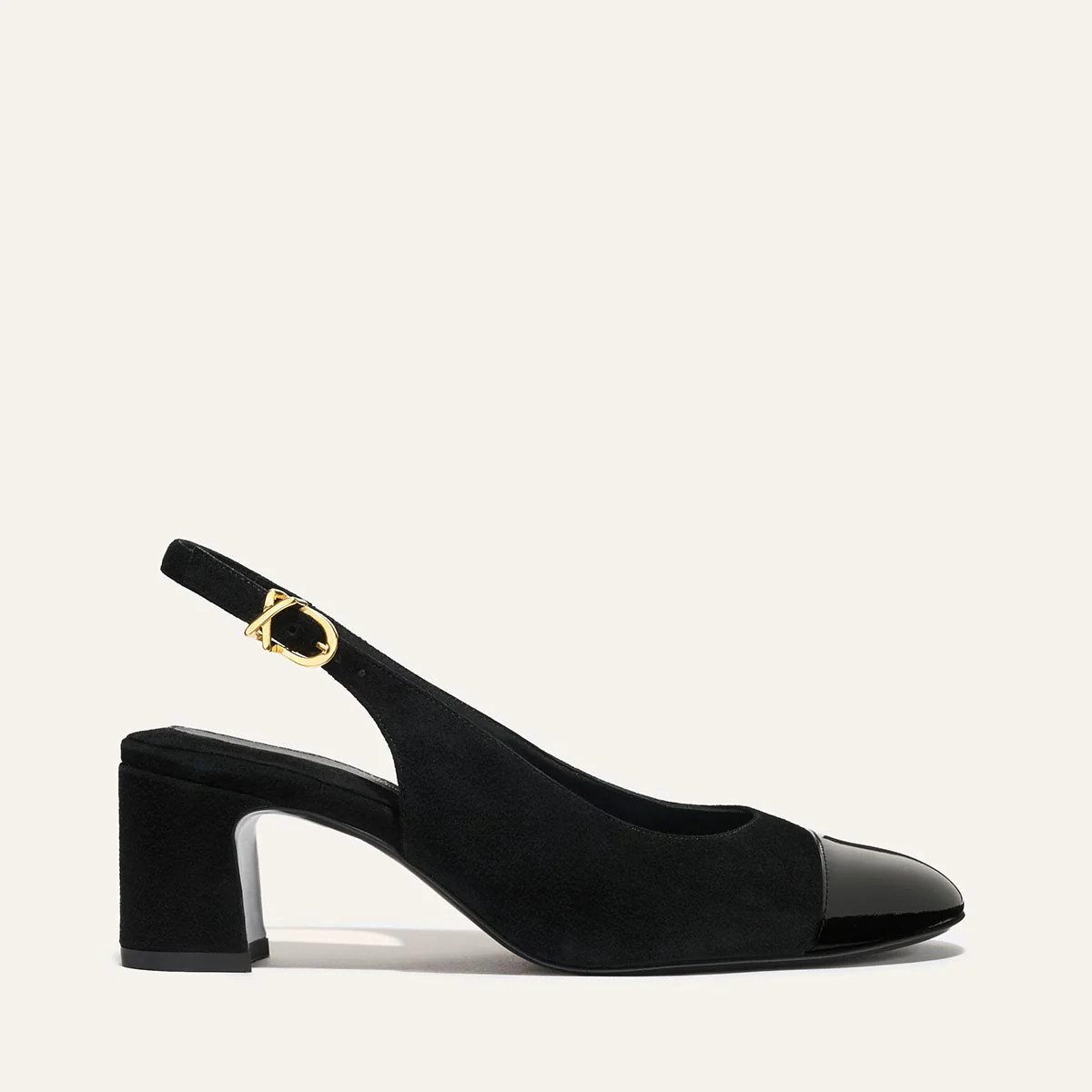 Slingback Pump in Two Tone Black Suede and Patent Leather | The Cluny | Margaux