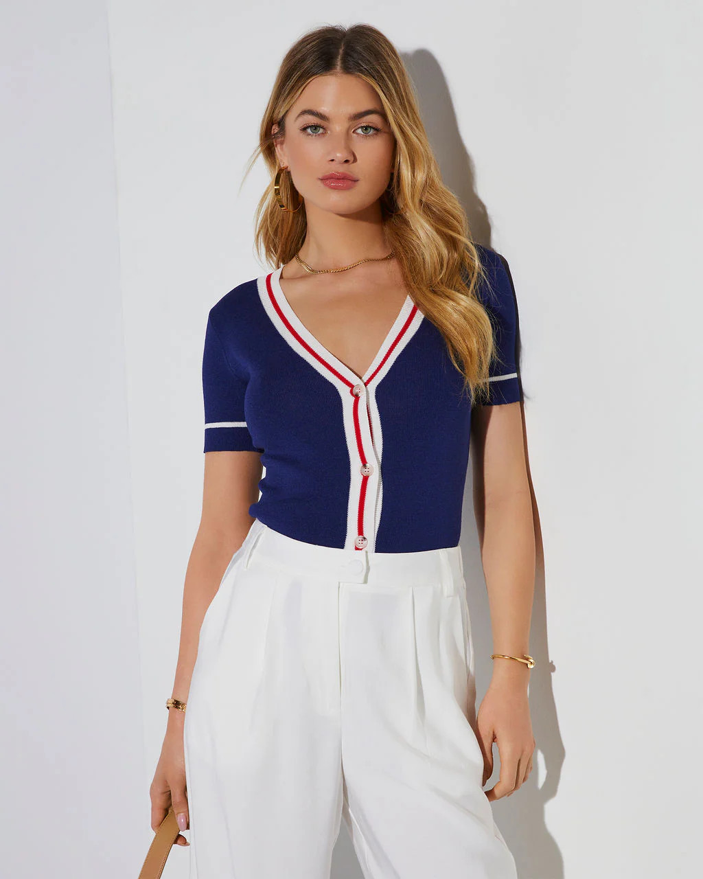 Shulmas Striped Short Sleeve Button Up Top | VICI