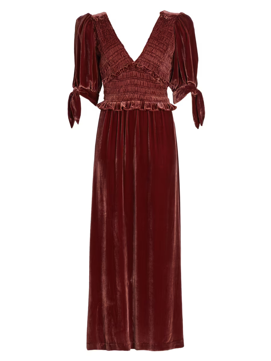 Sea Mayde Velvet Puff Sleeve Smocked Dress | Saks Fifth Avenue